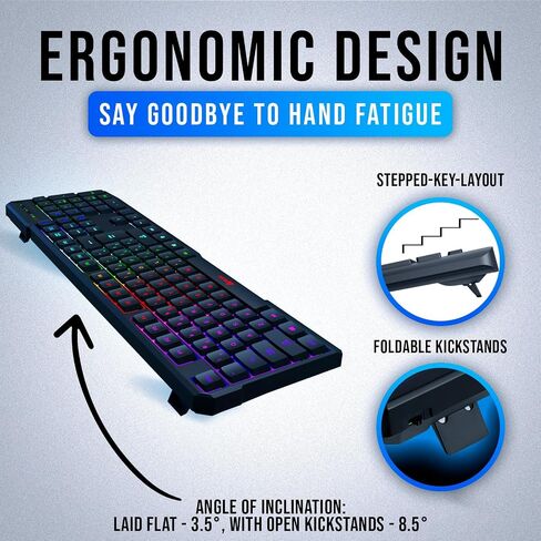 Klim Chroma - لوحة مفاتيح USB RGB للألعاب ، لوحة مفاتيح كمبيوتر الكمبيوتر السلكية ، الغشاء ، متينة مقاومة للماء ، 2 مللي ثانية ، استجابة PS4/PS5 و MAC in Saudi Arabia