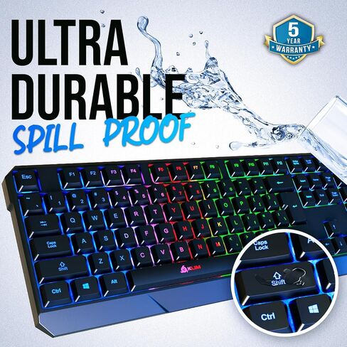 Klim Chroma - لوحة مفاتيح USB RGB للألعاب ، لوحة مفاتيح كمبيوتر الكمبيوتر السلكية ، الغشاء ، متينة مقاومة للماء ، 2 مللي ثانية ، استجابة PS4/PS5 و MAC in Saudi Arabia