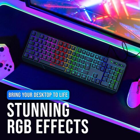Klim Chroma - لوحة مفاتيح USB RGB للألعاب ، لوحة مفاتيح كمبيوتر الكمبيوتر السلكية ، الغشاء ، متينة مقاومة للماء ، 2 مللي ثانية ، استجابة PS4/PS5 و MAC in Saudi Arabia
