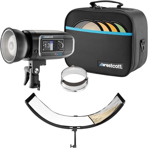Westcott FJ400 400WS strobe مع بطارية بوليمر الليثيوم AC/DC وحزمة التأكيد (19 عنصرًا) in Saudi Arabia