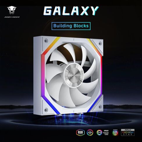 Jungle Leopard Galaxy 120mm Case Case Fan و Argb و PWM Cooling Fans PC ، محور Core Double Ring Cd Module Compule Moves ، Daisy-Chain 5V RGB Fan (White 3 Pack) in Kuwait