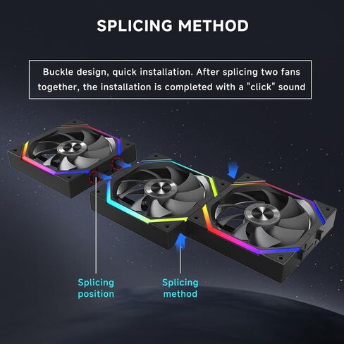 Jungle Leopard Galaxy 120mm Case Case Fan و Argb و PWM Cooling Fans PC ، محور Core Double Ring Cd Module Compule Moves ، Daisy-Chain 5V RGB Fan (White 3 Pack) in Kuwait