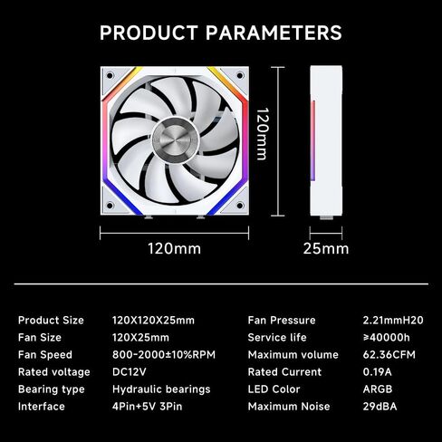 Jungle Leopard Galaxy 120mm Case Case Fan و Argb و PWM Cooling Fans PC ، محور Core Double Ring Cd Module Compule Moves ، Daisy-Chain 5V RGB Fan (White 3 Pack) in Kuwait