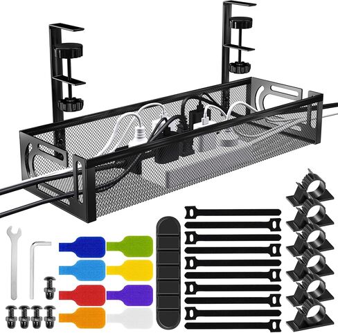 No Drill Under Desk Cable Management Tray, SONATURE 25.3" Cord Organizer for Table, Clamp Mount Desk Cable Management, Premium Carbon Steel Cable Organizer for Office, Home (Black) in Kuwait