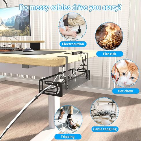 No Drill Under Desk Cable Management Tray, SONATURE 25.3" Cord Organizer for Table, Clamp Mount Desk Cable Management, Premium Carbon Steel Cable Organizer for Office, Home (Black) in Kuwait