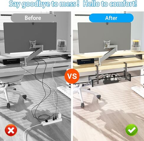 No Drill Under Desk Cable Management Tray, SONATURE 25.3" Cord Organizer for Table, Clamp Mount Desk Cable Management, Premium Carbon Steel Cable Organizer for Office, Home (Black) in Kuwait