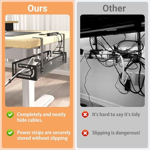 No Drill Under Desk Cable Management Tray, SONATURE 25.3" Cord Organizer for Table, Clamp Mount Desk Cable Management, Premium Carbon Steel Cable Organizer for Office, Home (Black) in Kuwait