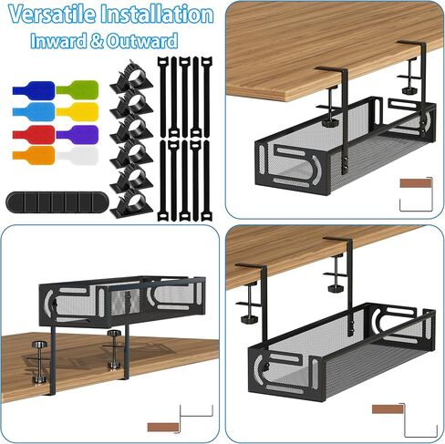 No Drill Under Desk Cable Management Tray, SONATURE 25.3" Cord Organizer for Table, Clamp Mount Desk Cable Management, Premium Carbon Steel Cable Organizer for Office, Home (Black) in Kuwait