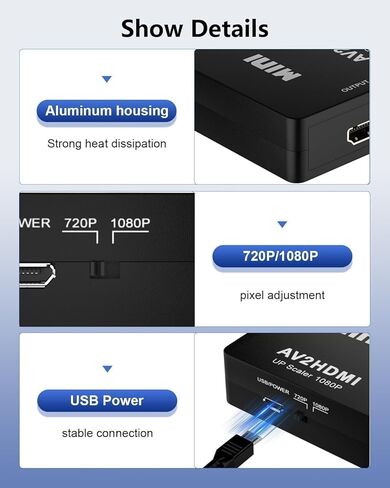 RCA to HDMI Converter, AV to HDMI Converter, 1080P RCA Composite CVBS AV to HDMI Video Audio Converter Adapter, Support PAL/NTSC3.58/ NTSC4.43/SECAM，PAL/M，PAL/N. with USB Power Cable in Saudi Arabia