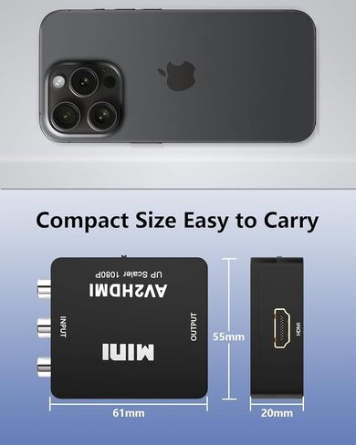 RCA to HDMI Converter, AV to HDMI Converter, 1080P RCA Composite CVBS AV to HDMI Video Audio Converter Adapter, Support PAL/NTSC3.58/ NTSC4.43/SECAM，PAL/M，PAL/N. with USB Power Cable in Saudi Arabia