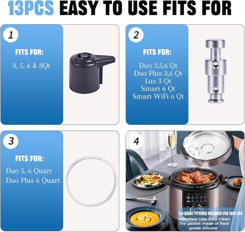 13 Pcs Sealing Ring 5, 6 Qt,For Duo Plus 6 Quart Electric Pressure Cooker Valve Replacement Parts With Include Silicone Gasket Steam Release Valve Float Valve Anti-Block Shield Condensation Collector in Saudi Arabia
