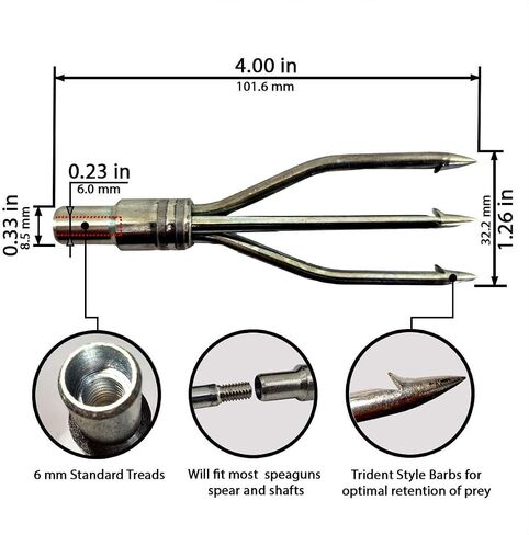 Speargun Galvanized Trident - Flat 3-Prong for Spearfishing, Freediving & Scuba Diving in Saudi Arabia