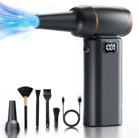 Duster Air Air مضغوط ， 6 تروس قابلة للتعديل 300000 دورة في الدقيقة هواء كهربائي لاسلكي مع ضوء LED وشاشة ، 10000 مللي أمبير في الساعة منفاخ هواء اللاسلكي القابل لإعادة الشحن مع محرك بدون فرش ، يحل محل علب الهواء المضغوط in Saudi Arabia