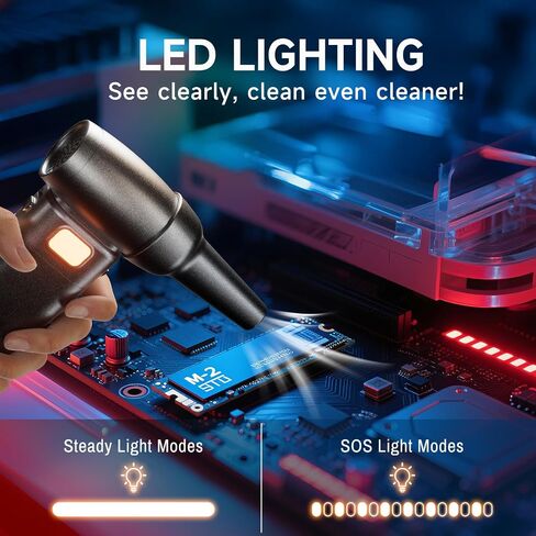 Duster Air Air مضغوط ， 6 تروس قابلة للتعديل 300000 دورة في الدقيقة هواء كهربائي لاسلكي مع ضوء LED وشاشة ، 10000 مللي أمبير في الساعة منفاخ هواء اللاسلكي القابل لإعادة الشحن مع محرك بدون فرش ، يحل محل علب الهواء المضغوط in Saudi Arabia