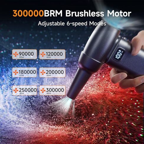 Duster Air Air مضغوط ， 6 تروس قابلة للتعديل 300000 دورة في الدقيقة هواء كهربائي لاسلكي مع ضوء LED وشاشة ، 10000 مللي أمبير في الساعة منفاخ هواء اللاسلكي القابل لإعادة الشحن مع محرك بدون فرش ، يحل محل علب الهواء المضغوط in Saudi Arabia