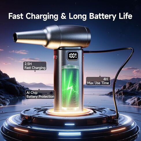 Duster Air Air مضغوط ， 6 تروس قابلة للتعديل 300000 دورة في الدقيقة هواء كهربائي لاسلكي مع ضوء LED وشاشة ، 10000 مللي أمبير في الساعة منفاخ هواء اللاسلكي القابل لإعادة الشحن مع محرك بدون فرش ، يحل محل علب الهواء المضغوط in Saudi Arabia
