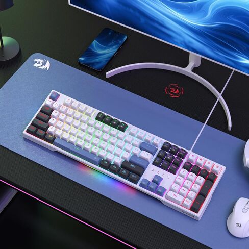 ريدراجون كيبورد ميكانيكي K668، RGB، سلكية، مفاتيح حمراء، ابيض، الوان متعددة in Kuwait