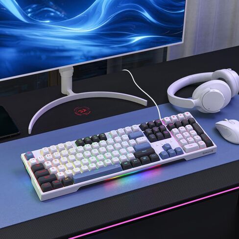 ريدراجون كيبورد ميكانيكي K668، RGB، سلكية، مفاتيح حمراء، ابيض، الوان متعددة in Kuwait