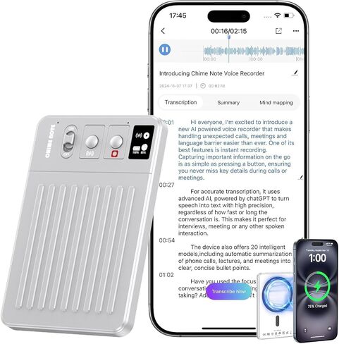 AI Voice Recorder - Voice Recorder w/No Fee for Transcribe & AI Summarize by ChatGPT, APP & Web Control, 121 Languages, 64GB Memory, Wireless Charging,Digital Voice Recorder for Meetings/Calls Silver in Saudi Arabia