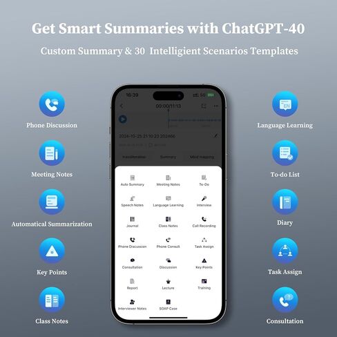AI Voice Recorder - Voice Recorder w/No Fee for Transcribe & AI Summarize by ChatGPT, APP & Web Control, 121 Languages, 64GB Memory, Wireless Charging,Digital Voice Recorder for Meetings/Calls Silver in Saudi Arabia