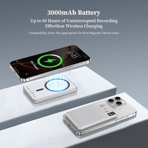 AI Voice Recorder - Voice Recorder w/No Fee for Transcribe & AI Summarize by ChatGPT, APP & Web Control, 121 Languages, 64GB Memory, Wireless Charging,Digital Voice Recorder for Meetings/Calls Silver in Saudi Arabia