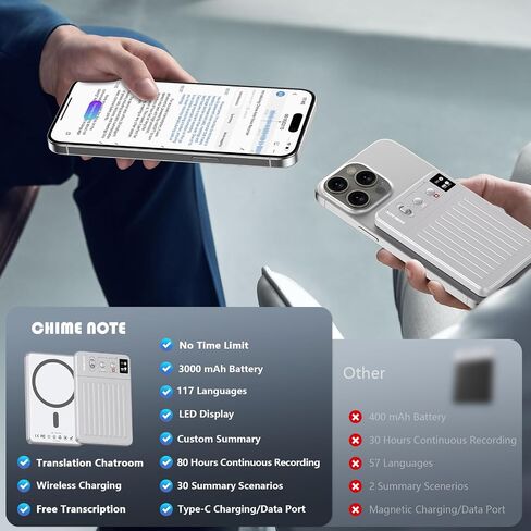 AI Voice Recorder - Voice Recorder w/No Fee for Transcribe & AI Summarize by ChatGPT, APP & Web Control, 121 Languages, 64GB Memory, Wireless Charging,Digital Voice Recorder for Meetings/Calls Silver in Saudi Arabia