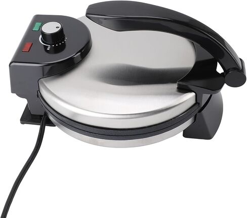 10in Roti Maker, Electric Tortilla Press Maker, Knob Temperature Control Anti Stick Roti Maker Machine with Stainless Steel Cover 110V US Plug in Saudi Arabia
