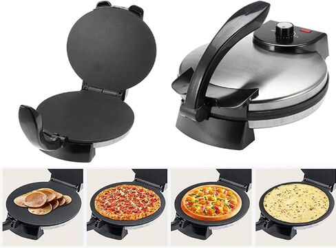 10in Roti Maker, Electric Tortilla Press Maker, Knob Temperature Control Anti Stick Roti Maker Machine with Stainless Steel Cover 110V US Plug in Saudi Arabia