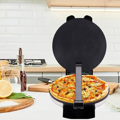 10in Roti Maker, Electric Tortilla Press Maker, Knob Temperature Control Anti Stick Roti Maker Machine with Stainless Steel Cover 110V US Plug in Saudi Arabia