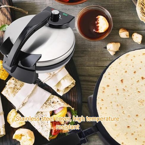 10in Roti Maker, Electric Tortilla Press Maker, Knob Temperature Control Anti Stick Roti Maker Machine with Stainless Steel Cover 110V US Plug in Saudi Arabia