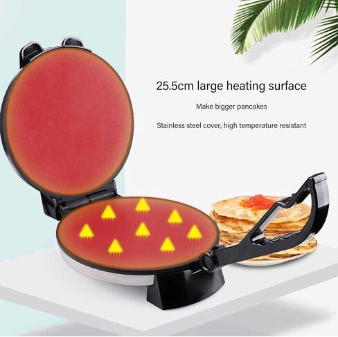 10in Roti Maker, Electric Tortilla Press Maker, Knob Temperature Control Anti Stick Roti Maker Machine with Stainless Steel Cover 110V US Plug in Saudi Arabia