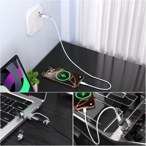 أساسيات السفر ، 3 في 2 كبل USB C لشاحن Apple Watch/iPhone 16 شاحن/صاعقة ، سلك كابل متعدد الشحن ، أساسيات التخييم ، محمولة مصممة لسلسلة iWatch و iPhone 16-12-4ft (1) in Kuwait