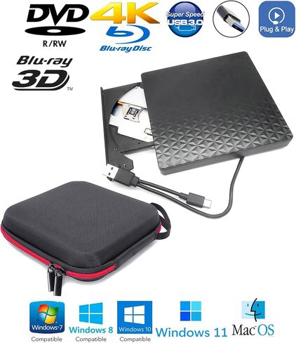 USB-C TILL EDICAL 4K ULTRA HD 3D UHD Blu-ray DVD Player/Burner +BAS Storage ، لـ ASUS HP LENOVO DELL MSI Surface ACER CAPTOP MAMING CAMPORT ، 2IN1 BD-RE DVD +-R/RW DL Optical Drive in Kuwait