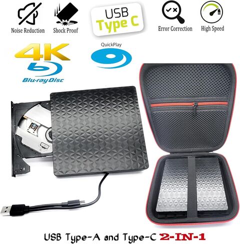 USB-C TILL EDICAL 4K ULTRA HD 3D UHD Blu-ray DVD Player/Burner +BAS Storage ، لـ ASUS HP LENOVO DELL MSI Surface ACER CAPTOP MAMING CAMPORT ، 2IN1 BD-RE DVD +-R/RW DL Optical Drive in Kuwait