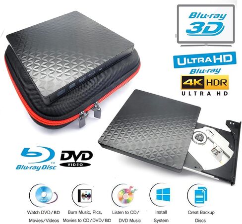 USB-C TILL EDICAL 4K ULTRA HD 3D UHD Blu-ray DVD Player/Burner +BAS Storage ، لـ ASUS HP LENOVO DELL MSI Surface ACER CAPTOP MAMING CAMPORT ، 2IN1 BD-RE DVD +-R/RW DL Optical Drive in Kuwait