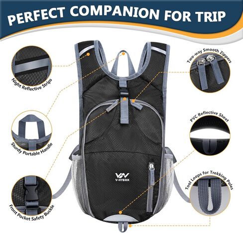 15L Hiking Backpack - Small Lightweight Packable Daypack Travel Outdoor Foldable Shoulder Bag Camping Hiking Backpack for Women Men - Black in Saudi Arabia