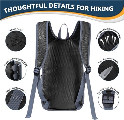 15L Hiking Backpack - Small Lightweight Packable Daypack Travel Outdoor Foldable Shoulder Bag Camping Hiking Backpack for Women Men - Black in Saudi Arabia