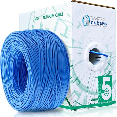 Smartech Cables Cat5e Plenum Cable 1000ft (CMP) - Solid Conductor Cat5e Cable 1000ft - 24 AWG, 350 MHz, 4 Pair, UTP Cat 5e Ethernet Cable, Available in 6 Colors (Black) in Saudi Arabia