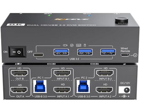 4K@144Hz KVM Switch 2 Monitors 2 Computers 8K@60Hz,Camgeet HDMI and Displayport Dual Monitor KVM Switch with 4 USB 3.0 Port for Keyboard Mouse Printer,Wired Remote,Power Adapter and USB Cable Included in Kuwait