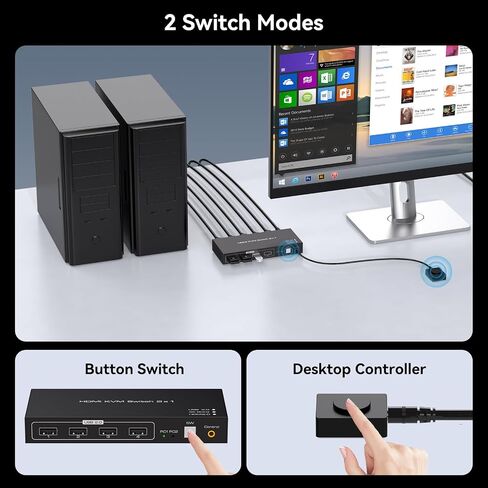 4K60HZ HDMI KVM Switch 1 Monitors 2 Computers KVM Switches for 2 Computers Sharing Monitor Keyboard Mouse Hard Drives Printer with Two USB Cables and Wired Controller SW201ABO in Saudi Arabia