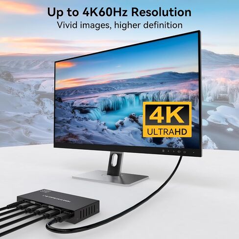 4K60HZ HDMI KVM Switch 1 Monitors 2 Computers KVM Switches for 2 Computers Sharing Monitor Keyboard Mouse Hard Drives Printer with Two USB Cables and Wired Controller SW201ABO in Saudi Arabia
