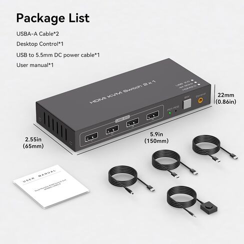 4K60HZ HDMI KVM Switch 1 Monitors 2 Computers KVM Switches for 2 Computers Sharing Monitor Keyboard Mouse Hard Drives Printer with Two USB Cables and Wired Controller SW201ABO in Saudi Arabia