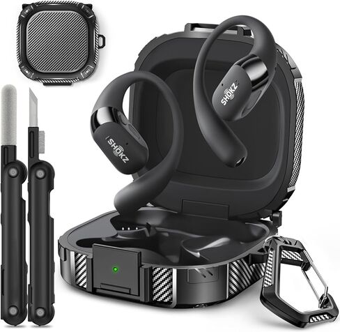 for SHOKZ OpenFit 2 Case 【with Secure Lock】, Shock Protective Hard Shell Case Compatible with SHOKZ OpenFit 2 Open-Ear Headphones Case Cover with Keychain & Cleaning Kit, Black in Kuwait