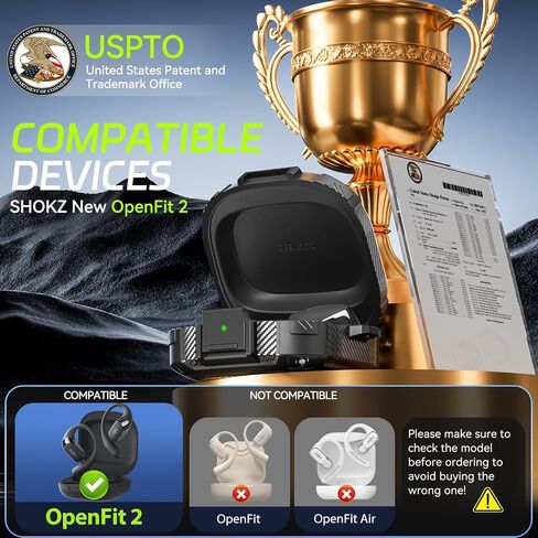 for SHOKZ OpenFit 2 Case 【with Secure Lock】, Shock Protective Hard Shell Case Compatible with SHOKZ OpenFit 2 Open-Ear Headphones Case Cover with Keychain & Cleaning Kit, Black in Kuwait