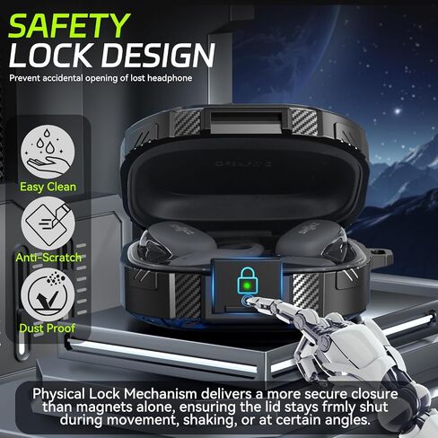 for SHOKZ OpenFit 2 Case 【with Secure Lock】, Shock Protective Hard Shell Case Compatible with SHOKZ OpenFit 2 Open-Ear Headphones Case Cover with Keychain & Cleaning Kit, Black in Kuwait
