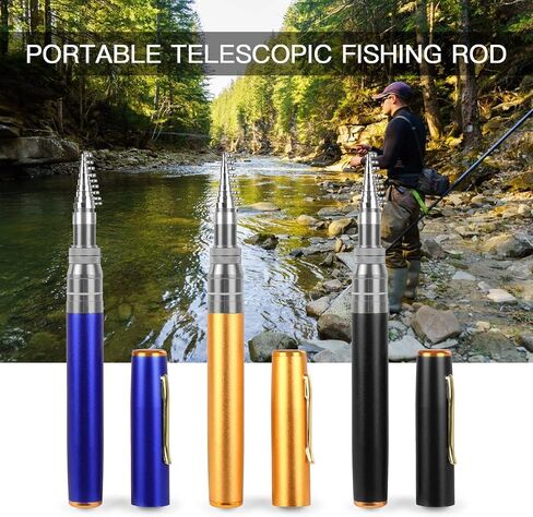 2023 Pocket Size Fishing Rod - Pen Fishing Pole and Reel Combo, Portable Telescopic Small Fishing Pole Mini Fishing Rod, Micro Collapsible Fishing Rod and Reel Combo Travel Fishing Kits in Saudi Arabia