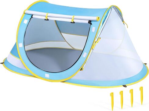 Orzbow Baby Beach Tent, Large Pop Up Beach Tent Sun Shelter with Mosquito Net, UPF 50+ UV Protection Sun Shelter, Portable with Carry Bag & 4 Stakes, Baby Summer Essentials for Boys and Girls, Blue in Saudi Arabia