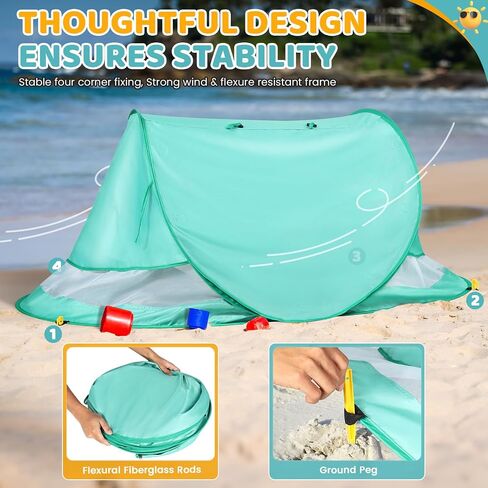 Orzbow Baby Beach Tent, Large Pop Up Beach Tent Sun Shelter with Mosquito Net, UPF 50+ UV Protection Sun Shelter, Portable with Carry Bag & 4 Stakes, Baby Summer Essentials for Boys and Girls, Blue in Saudi Arabia