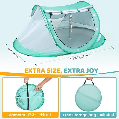Orzbow Baby Beach Tent, with Mosquito Net, Baby Beach Essential, Green | Large Pop Up Beach Tent, UV Protection Sun Shelter, Portable with Carry Bag & 4 Stakes, Summer Essentials for Boys and Girls in Kuwait