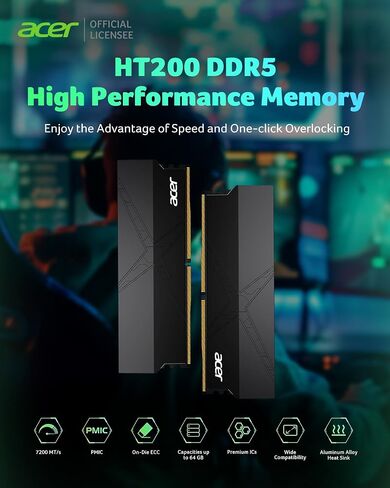 ACER HT200 DDR5 RAM 32GB (16GBX2) 6000MHz CL30 PC5-48000 ، Intel XMP 3.0 AMD EXPO Computer Memory - BL.9BWWA.439 in Kuwait